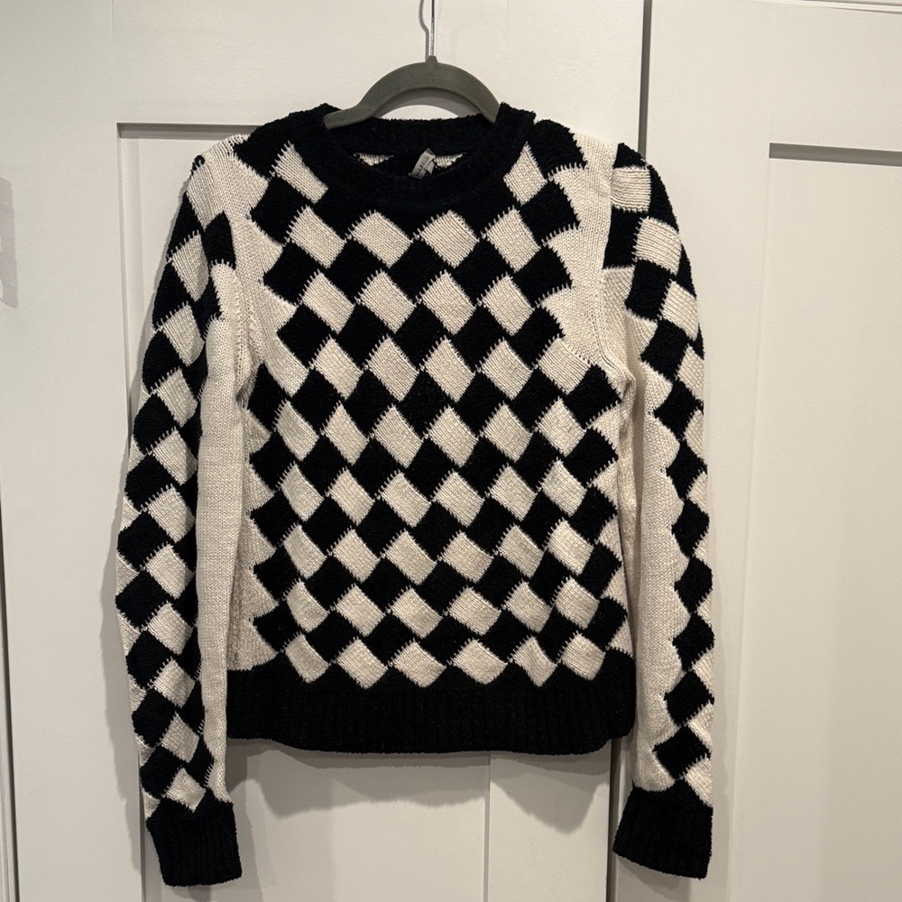 MARELLA Black and White Checkered Knit Top